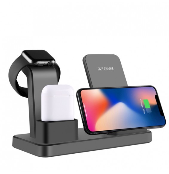 3 in 1 Fast Wireless Charger Station for iPhone, Apple Watch, AirPods (Grey)