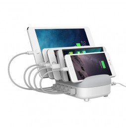 5x Smart USB Charging Station for Phones and Tablets 40W (White) at 39,95 €