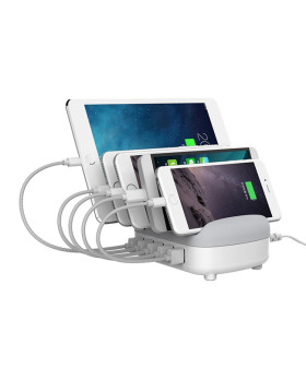 Station de chargement 5x USB intelligent pour téléphones et tablettes 40W (Blanc)