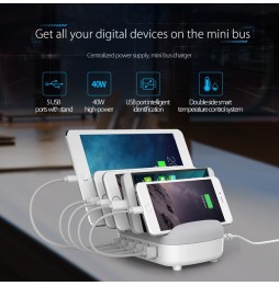 Station de chargement 5x USB intelligent pour téléphones et tablettes 40W (Blanc) à 39,95 €