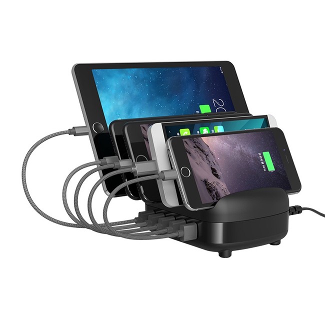 Station de chargement 5x USB intelligent pour téléphones et tablettes 40W (Noir) à 39,95 €