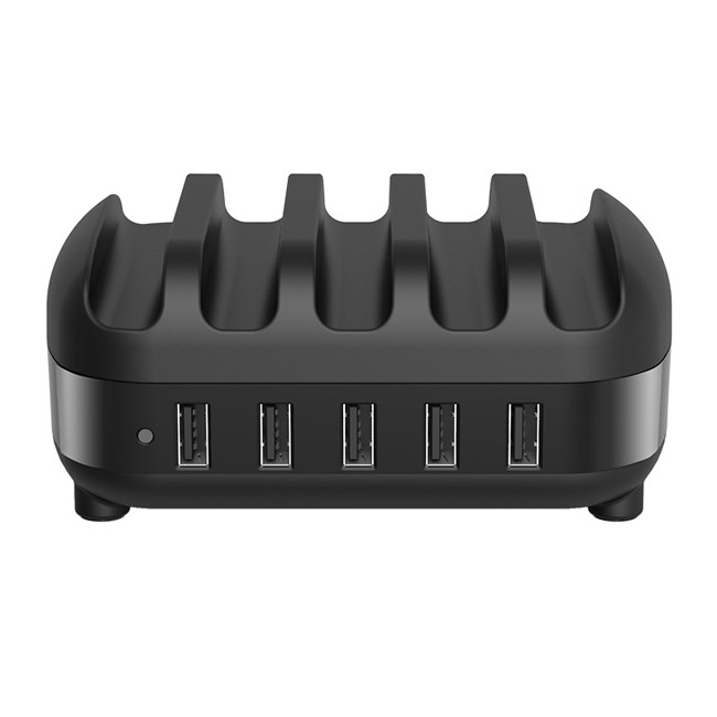 5x Smart USB Charging Station for Phones and Tablets 40W (Black)