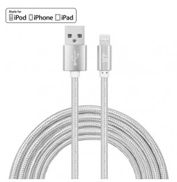 3m MFI Certified Nylon usb cable for iPhone, iPad, AirPods 2.4A (Silver) at 21,95 €