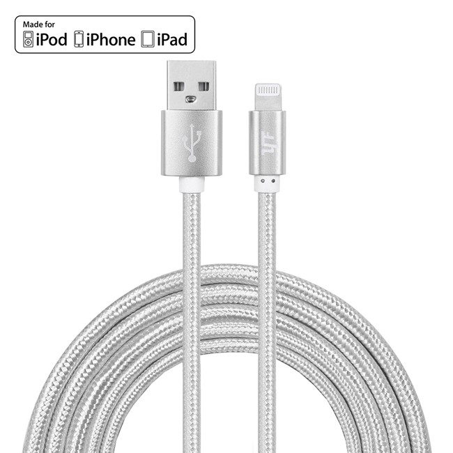 3m MFi gecertificeerd nylon USB kabel voor iPhone, iPad, AirPods 2.4A (Zilver) voor 21,95 €