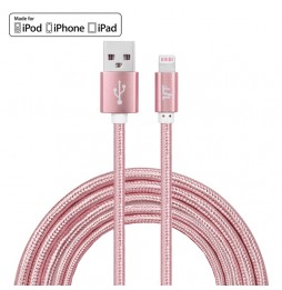 3m MFi gecertificeerd nylon USB kabel voor iPhone, iPad, AirPods 2.4A (Rose Gold) voor 21,95 €