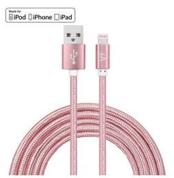 3m MFI zertifiziert Nylon USB Kabel für iPhone, iPad, AirPods 2.4A (Rosa Gold)