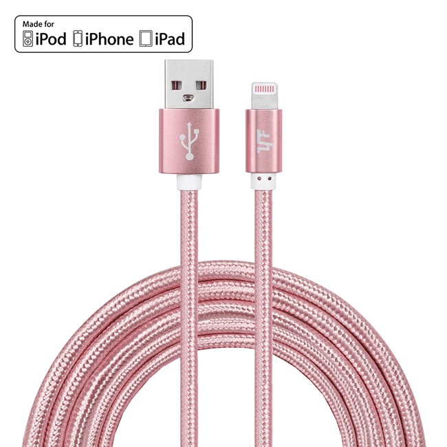 3m MFI Certified Nylon usb cable for iPhone, iPad, AirPods 2.4A (Rose Gold) at 21,95 €