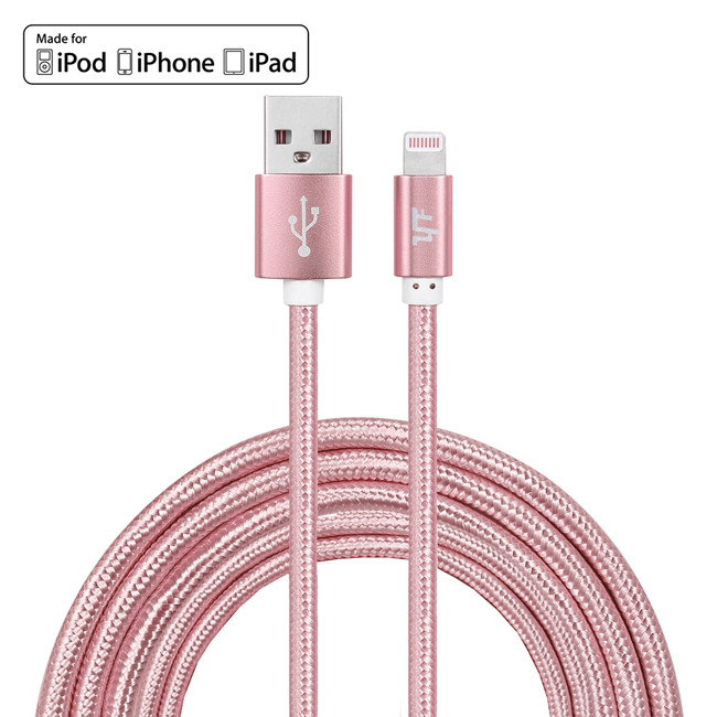 3m MFI zertifiziert Nylon USB Kabel für iPhone, iPad, AirPods 2.4A (Rosa Gold)