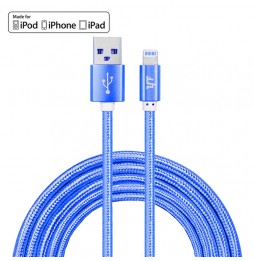 3m MFi gecertificeerd nylon USB kabel voor iPhone, iPad, AirPods 2.4A (Blauw) voor 21,95 €