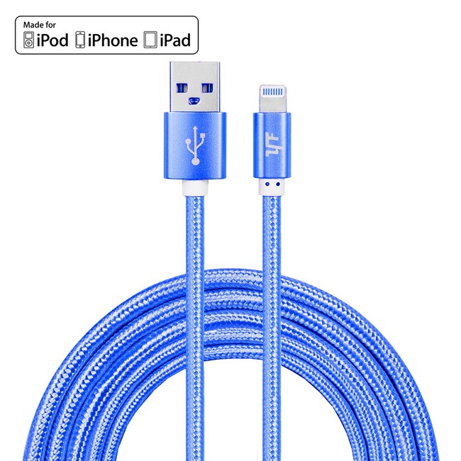 3m MFI Certified Nylon usb cable for iPhone, iPad, AirPods 2.4A (Blue) at 21,95 €