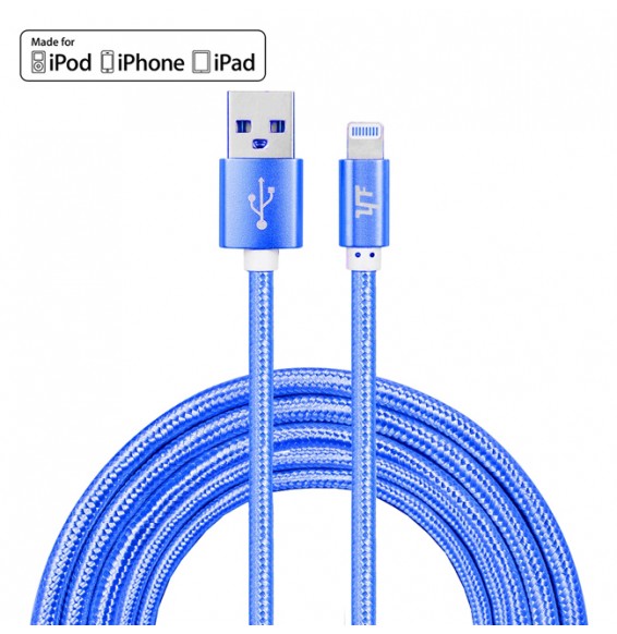 3m MFI Certified Nylon usb cable for iPhone, iPad, AirPods 2.4A (Blue)