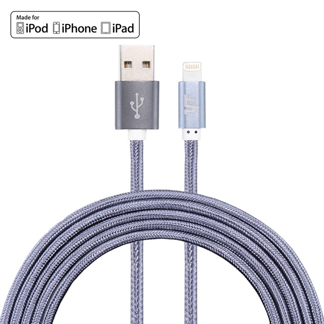3m MFI zertifiziert Nylon USB Kabel für iPhone, iPad, AirPods 2.4A (Grau) für 21,95 €