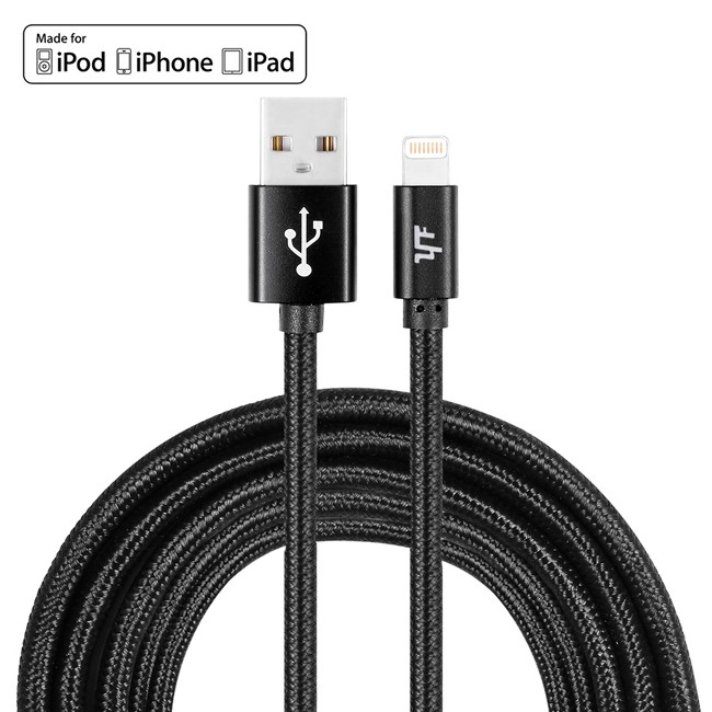 3m MFI zertifiziert Nylon USB Kabel für iPhone, iPad, AirPods 2.4A (Schwarz) für 21,95 €