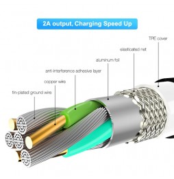 Câble Lightning + Type-C + Micro USB pour iPhone, Samsung, Huawei, Xiaomi... 1m 2A (Argent) à 12,50 €