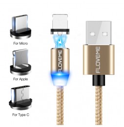 Lightning + Type-C + Micro USB kabel voor iPhone, Samsung, Huawei, Xiaomi... 1m 2A (Gold) voor 12,50 €