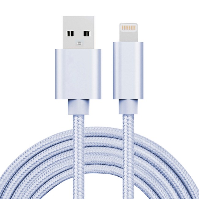 Câble Lightning vers USB pour iPhone, iPad, AirPods métal tissé 2m 3A (Argent) à 11,95 €