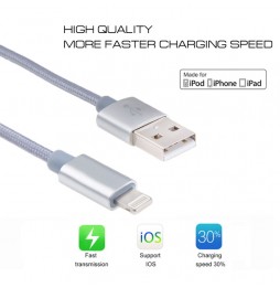 Lightning to USB cable for iPhone, iPad, AirPods woven metal 2m 3A (Silver) at 11,95 €