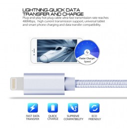 Lightning auf USB Kabel für iPhone, iPad, AirPods aus gewebtem Metall 2m 3A (Silber) für 11,95 €