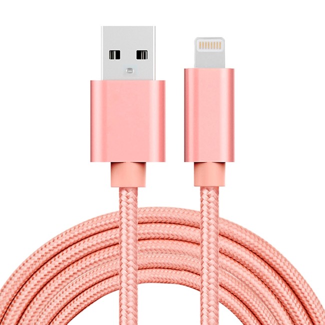 Lightning auf USB Kabel für iPhone, iPad, AirPods aus gewebtem Metall 2m 3A (Rosa gold) für 11,95 €