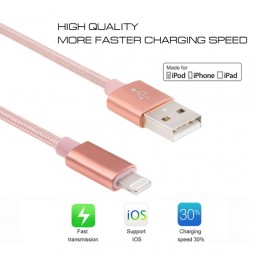 Lightning auf USB Kabel für iPhone, iPad, AirPods aus gewebtem Metall 2m 3A (Rosa gold) für 11,95 €