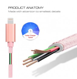 Lightning to USB cable for iPhone, iPad, AirPods woven metal 2m 3A (Rose Gold) at 11,95 €