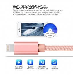 Câble Lightning vers USB pour iPhone, iPad, AirPods métal tissé 2m 3A (Or Rose) à 11,95 €