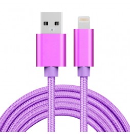 Câble Lightning vers USB pour iPhone, iPad, AirPods métal tissé 2m 3A (Violet) à 11,95 €