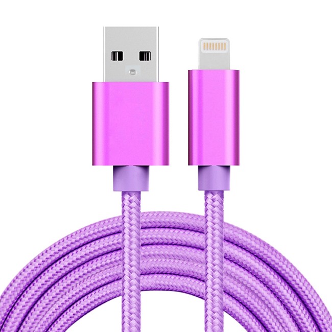 Lightning auf USB Kabel für iPhone, iPad, AirPods aus gewebtem Metall 2m 3A (Lila) für 11,95 €