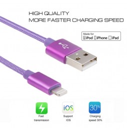 Câble Lightning vers USB pour iPhone, iPad, AirPods métal tissé 2m 3A (Violet) à 11,95 €