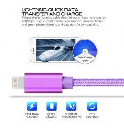 Lightning naar USB kabel voor iPhone, iPad, AirPods geweven metaal 2m 3A (Paars) voor 11,95 €