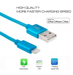 Lightning naar USB kabel voor iPhone, iPad, AirPods geweven metaal 2m 3A (Blauw) voor 11,95 €