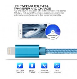 Lightning naar USB kabel voor iPhone, iPad, AirPods geweven metaal 2m 3A (Blauw) voor 11,95 €