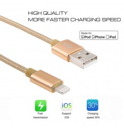 Lightning naar USB kabel voor iPhone, iPad, AirPods geweven metaal 2m 3A (Gold) voor 11,95 €