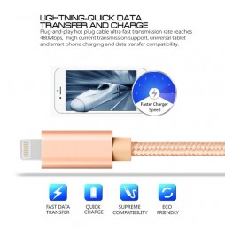 Lightning auf USB Kabel für iPhone, iPad, AirPods aus gewebtem Metall 2m 3A (Gold) für 11,95 €