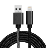 Lightning to USB cable for iPhone, iPad, AirPods woven metal 2m 3A (Black)