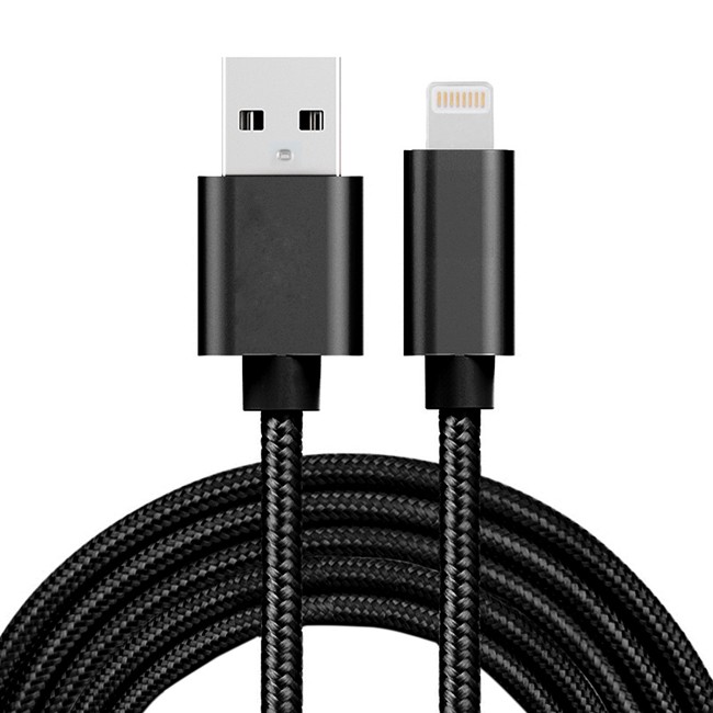 Lightning auf USB Kabel für iPhone, iPad, AirPods aus gewebtem Metall 2m 3A (Schwarz) für 11,95 €