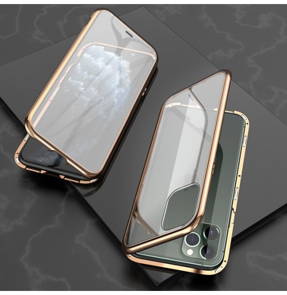 Ultra Slim Magnetic Tempered Glass Case for iPhone 11 Pro (Gold)