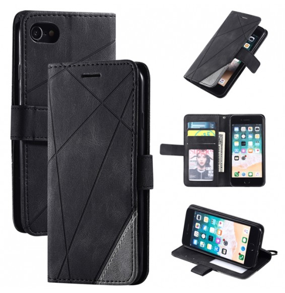 Skin Feel Splicing Leather Case with Card Slots, Wallet & Photo Frame for iPhone SE 2020/8/7 (Black)