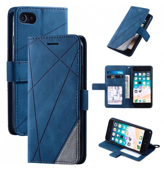 Skin Feel Splicing Leather Case with Card Slots, Wallet & Photo Frame for iPhone SE 2020/8/7 (Blue)