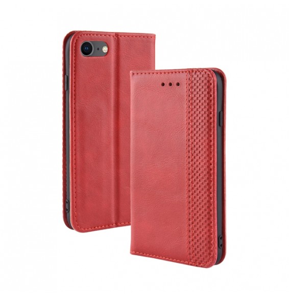 Magnetic Horse Texture Leather Case with Card Slots & Photo Frame for iPhone SE 2020/8/7 (Red)