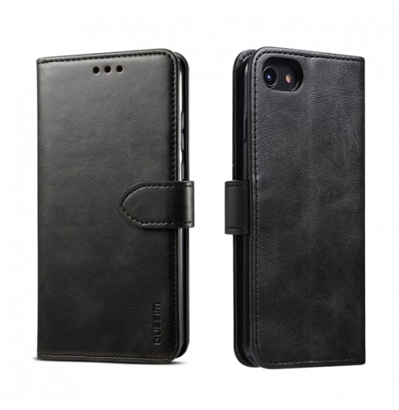 Magnetic Leather Case with Card Slots & Wallet for iPhone SE 2020/8/7 GUSSIM (Black)