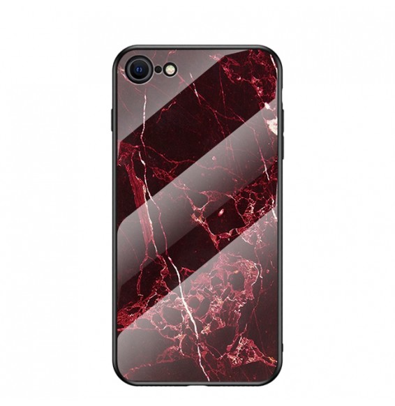 Marble Pattern Glass Case for iPhone SE 2020/8/7 (Blood Red)