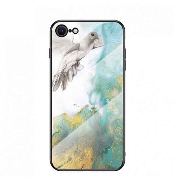 Marble Pattern Glass Case for iPhone SE 2020/8/7 (Flying Pigeon)