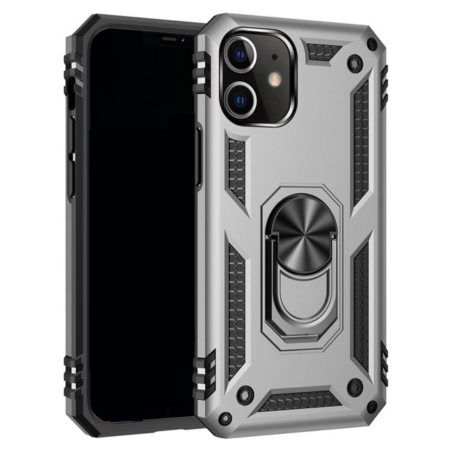 Armor Schokbestendig Ring hoesje voor iPhone 12 (Zilver)
