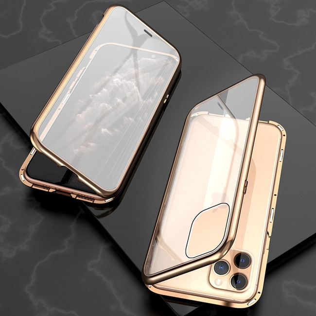 Magnetische Hülle mit Panzerglas für iPhone 11 Pro Max (Gold)