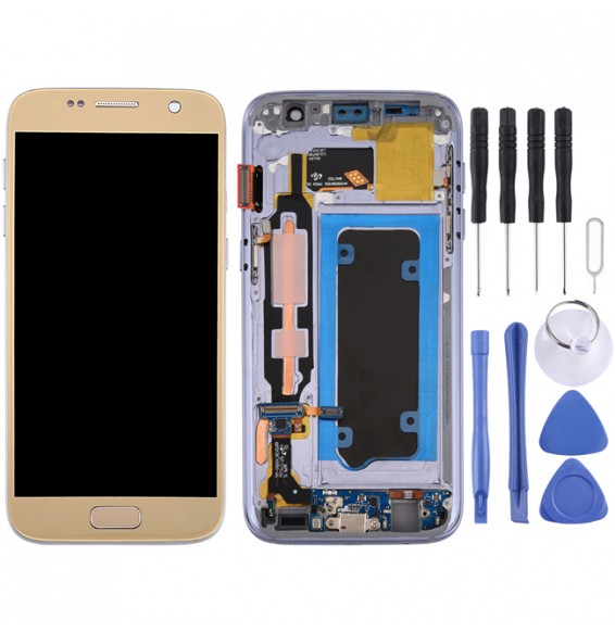 Original LCD Screen with Frame for Samsung Galaxy S7 SM-G930 (Gold)
