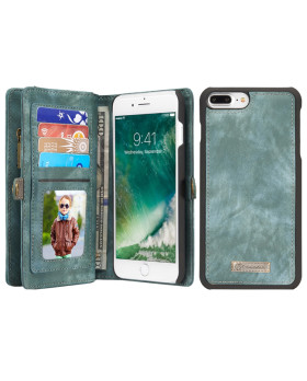 Abnehmbare Geldbörse Leder Hülle für iPhone 7/8 Plus CaseMe (Blau)