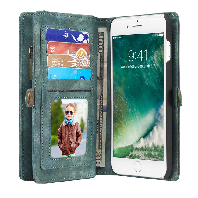Abnehmbare Geldbörse Leder Hülle für iPhone 7/8 Plus CaseMe (Blau)