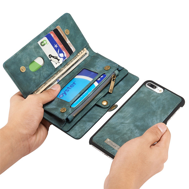 Abnehmbare Geldbörse Leder Hülle für iPhone 7/8 Plus CaseMe (Blau)