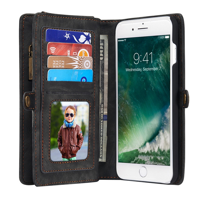 Abnehmbare Geldbörse Leder Hülle für iPhone 7/8 Plus CaseMe (Schwarz)